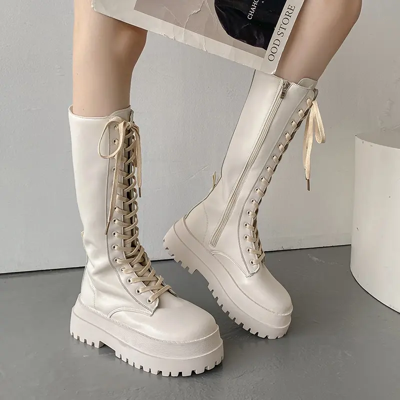 PINKEY P052 Sepatu Boots Wanita Sepatu Martin Tinggi Sebetis Shoes 5