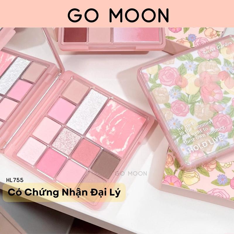 Bảng phấn mắt Hold Live 12 ô HL755 phấn mắt vườn hoa 3 in 1 mắt má highlight 15g lên màu chuẩn không fall out Cosmetic Nữ Trang Điểm Mỹ Phẩm go moon shop Women nội địa trung xanh dương