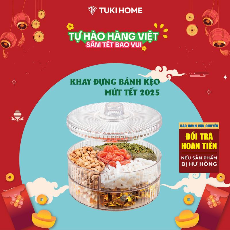 [TẶNG 6 PHONG BAO LÌ XÌ TÀI LỘC - GIÁ SALE LIVE ĐỘC QUYỀN] Khay đựng bánh kẹo mứt Tết 2 tầng, 8 ngăn đựng đồ để phòng khách sang trong nhựa Việt Nhật 5635-2