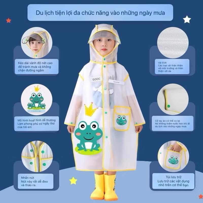 Áo mưa cao cấp học sinh hoạ tiết chú ếch dễ thương 6