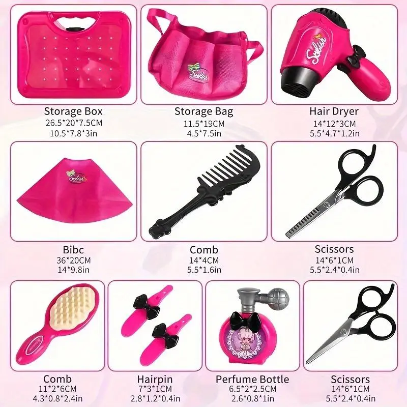 Girl's Beauty Salon Pretend Play Toy Set, 11pcs/set Hairdresser Toy with Hair Dryer, Apron and Other Hair Styling Accessories, Pretend Play Toys for Kids 4