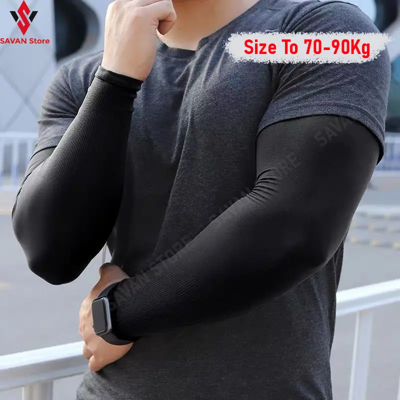 Găng tay chống nắng nam size to vải thun lạnh, dày dặn, không logo, che hình xăm, co giãn chống UV size 70-90kg