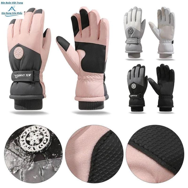 Găng Tay Tuyết Da PU Chống Gió Chống Thấm Nước Lót Lông Cừu Siêu Ấm MAT056BBVT