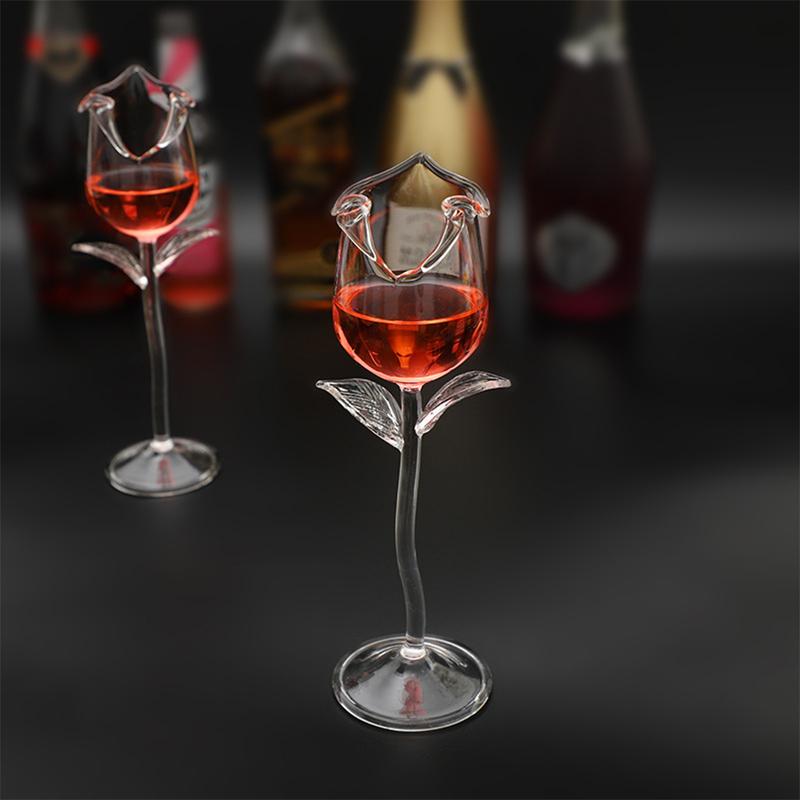 HCSJ 100ml Fancy Red Wine Goblet Exquisite Rose Flower Shape Wine Cocktail Glasses 6