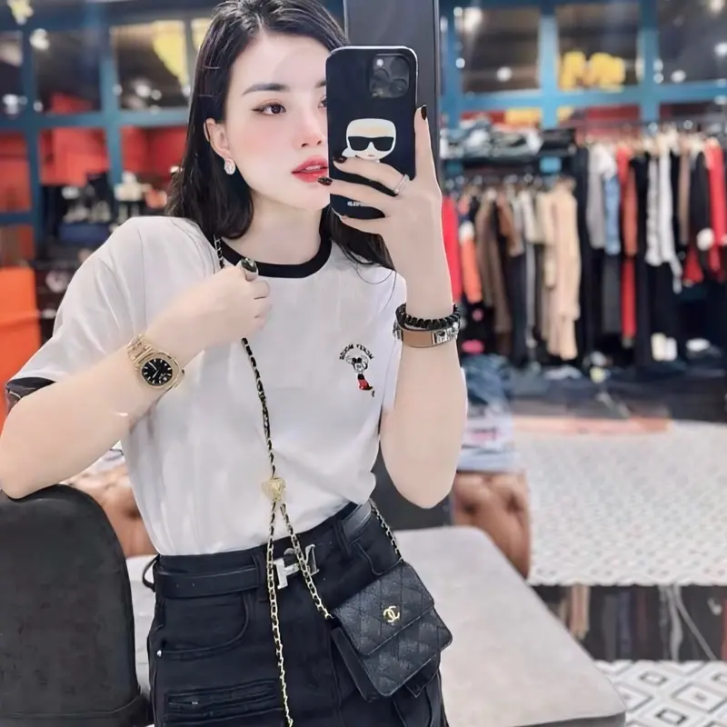 ÁO THUN COTTON FOM RỘNG Freesize ( 45 - 60kg ) Cổ Tròn Nữ  Sọc Kẻ 1