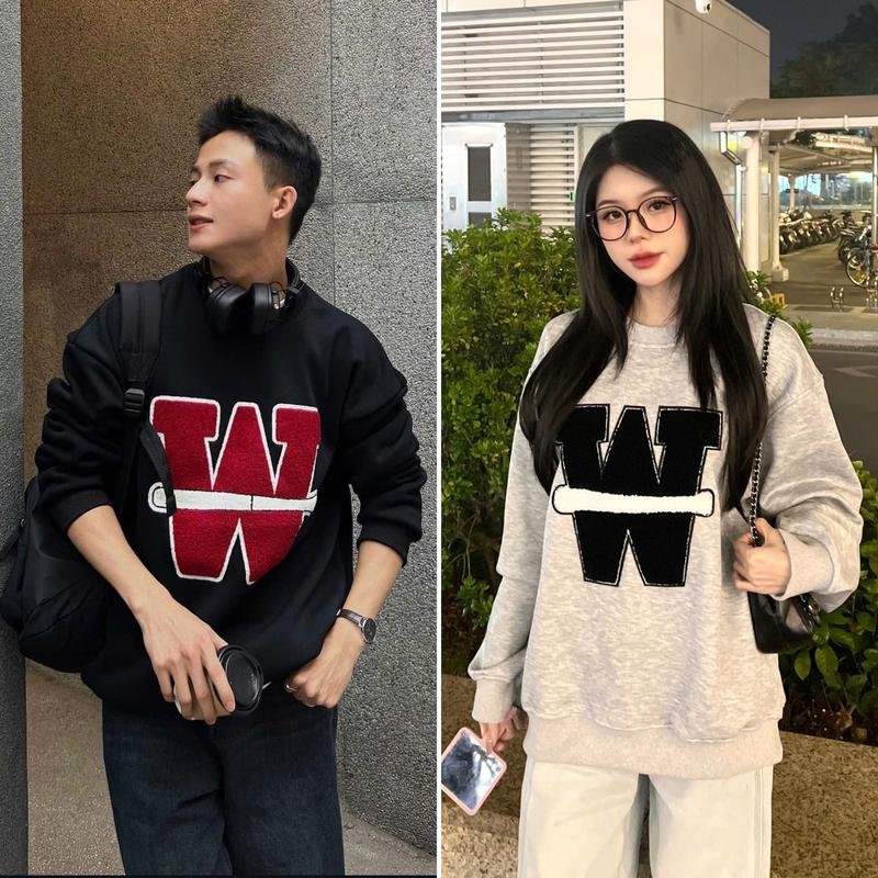 Áo nỉ chữ W thêu xù, áo sweater nỉ lông cáo nam nữ không xù, không đổ lông Pi Studio AN225