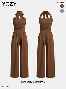 YOZY Women's Solid Color Halter Neck Jumpsuit, Casual Comfy Tie Back Jumpsuit for Summer, Women's Jumpsuit for Daily Wear