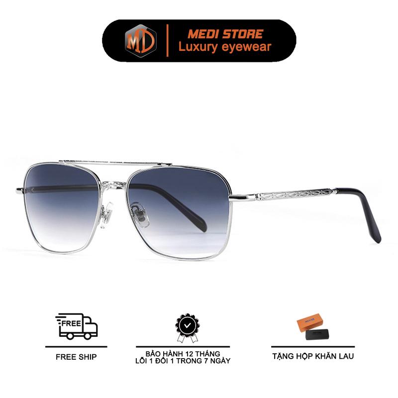 Kính Mắt Thủy Tinh Cao Cấp Medi Store S180 chống tia UV400 Phong Cách Phi Công Gọng Mangan Crom