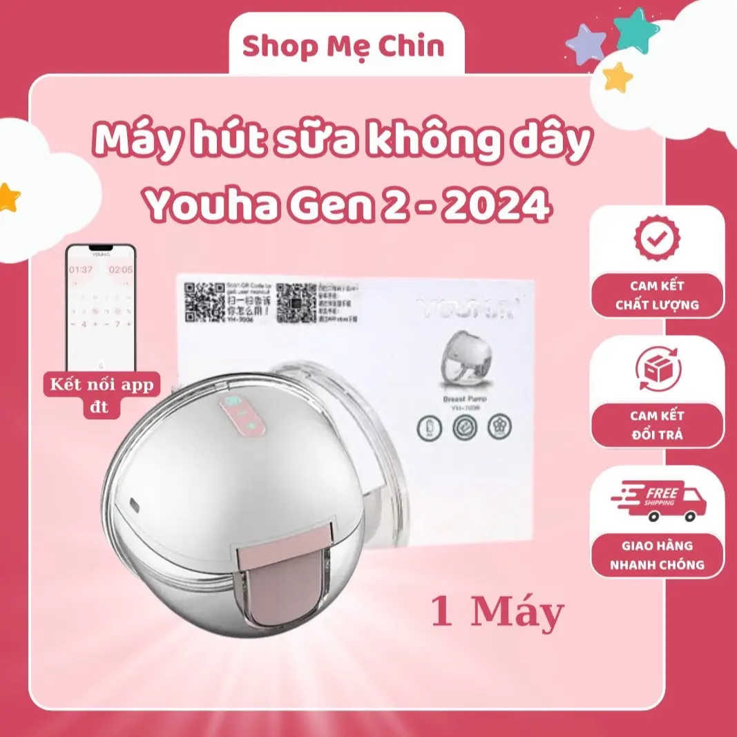 Máy hút sữa không dây Youha Gen 2 New 100%[KẾT NỐI AP ĐIỆN THOẠI]Bảo hành 12 tháng Em bé(1 máy)