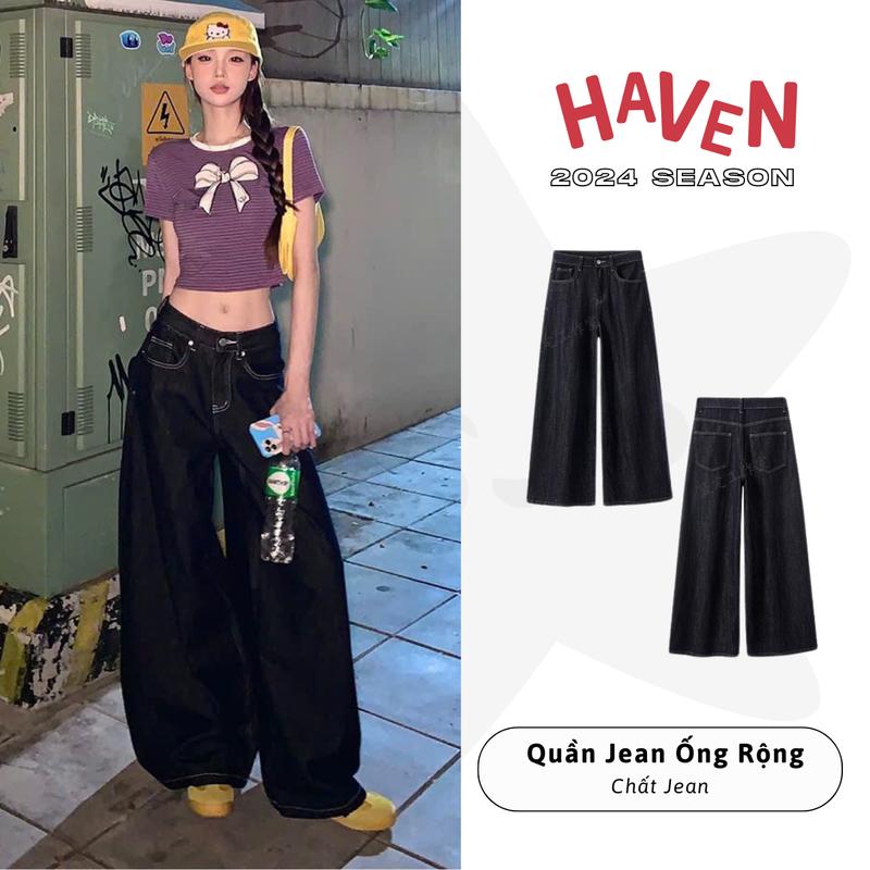 Quần jean dài suông ống rộng Haven Studio mẫu mới 2024 Nữ Women quan ong rong Pants