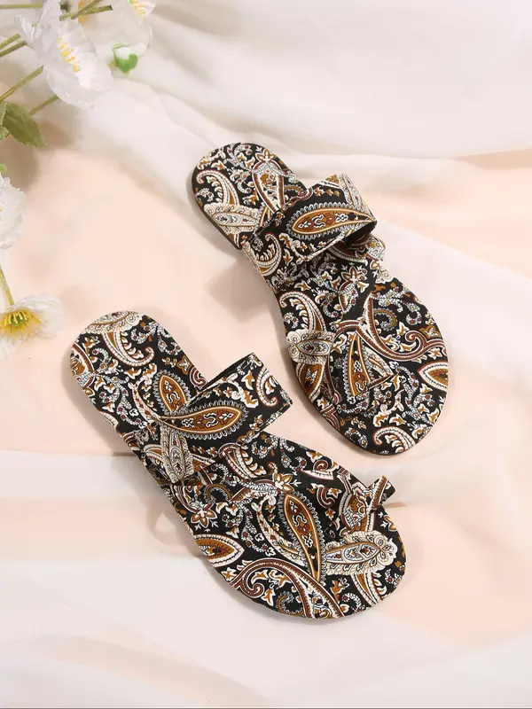 Women's Ethnic Pattern Design Slides, Boho Style Slippers for Summer, Vintage Comfortable Slides for Beach, Vintage Slippers for Indoor & Outdoor Wear, Walking Shoes 5