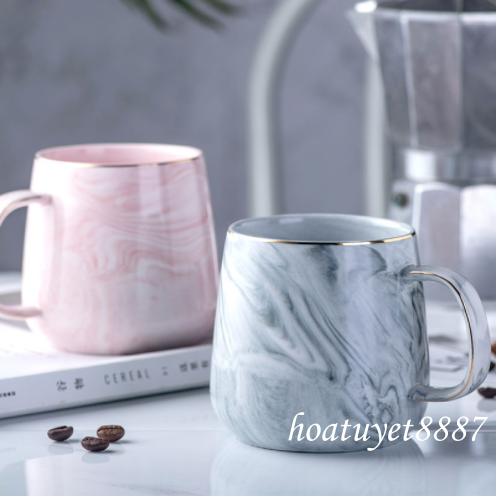 Cốc sứ pha trà cà phê vân đá viền vàng sang trọng dung tích 350ml ẢNH THẬT