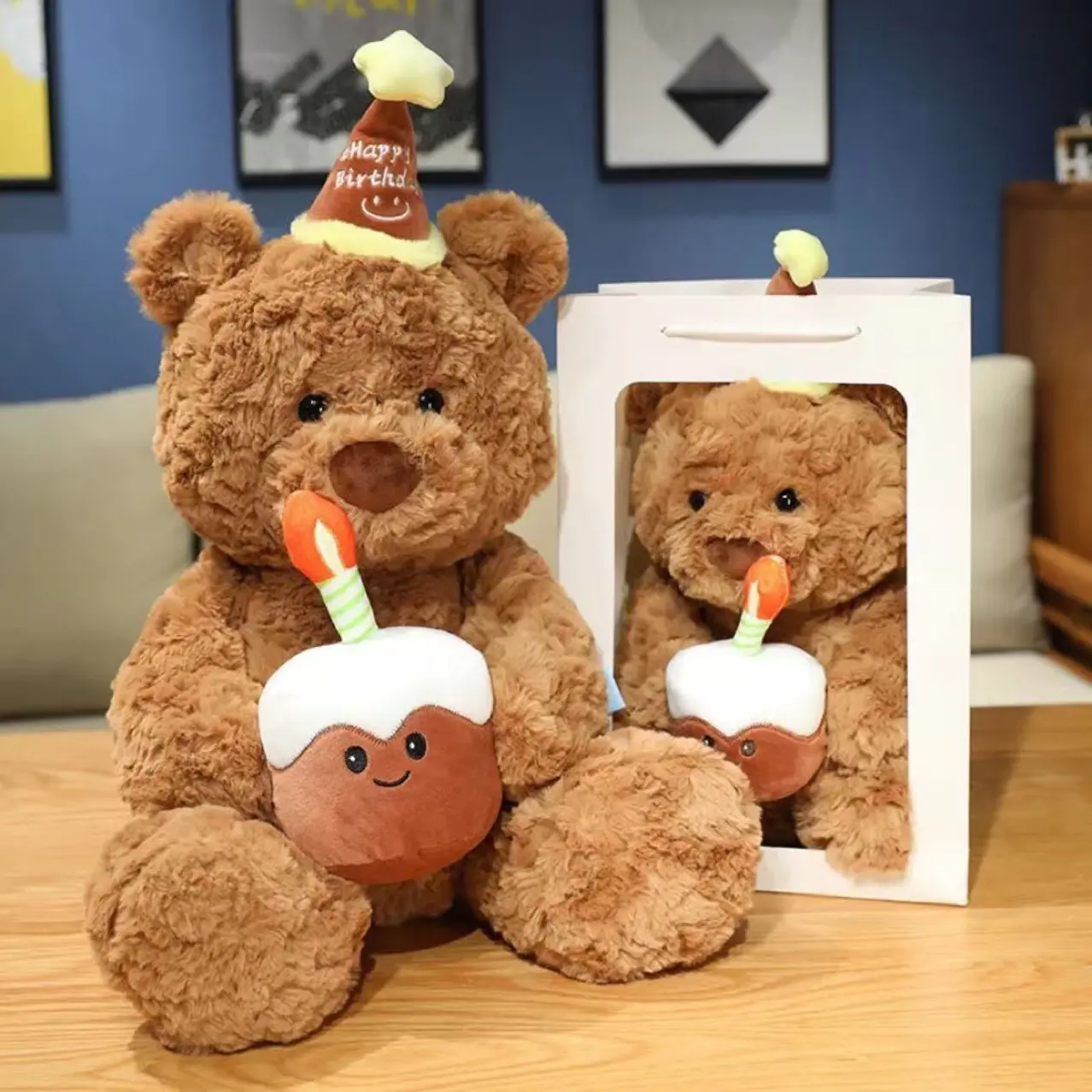 Gấu Bông Sinh Nhật Teddy Set Quà Tặng Sinh Nhật Gấu Teddy Ôm Bánh Đội Mũ Happy Birthday - Set Quà Sinh Nhật