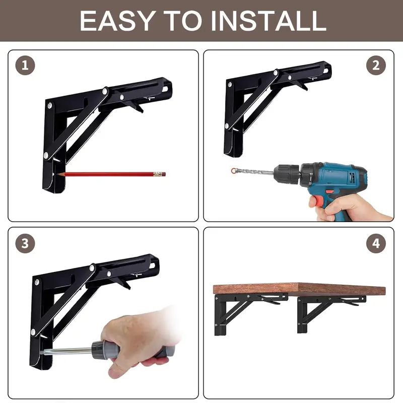 L-shaped Foldable Shelf Bracket, 1 Pair DIY Folding Bracket Accessory, Furniture Hardware Accessories for Home Office 8