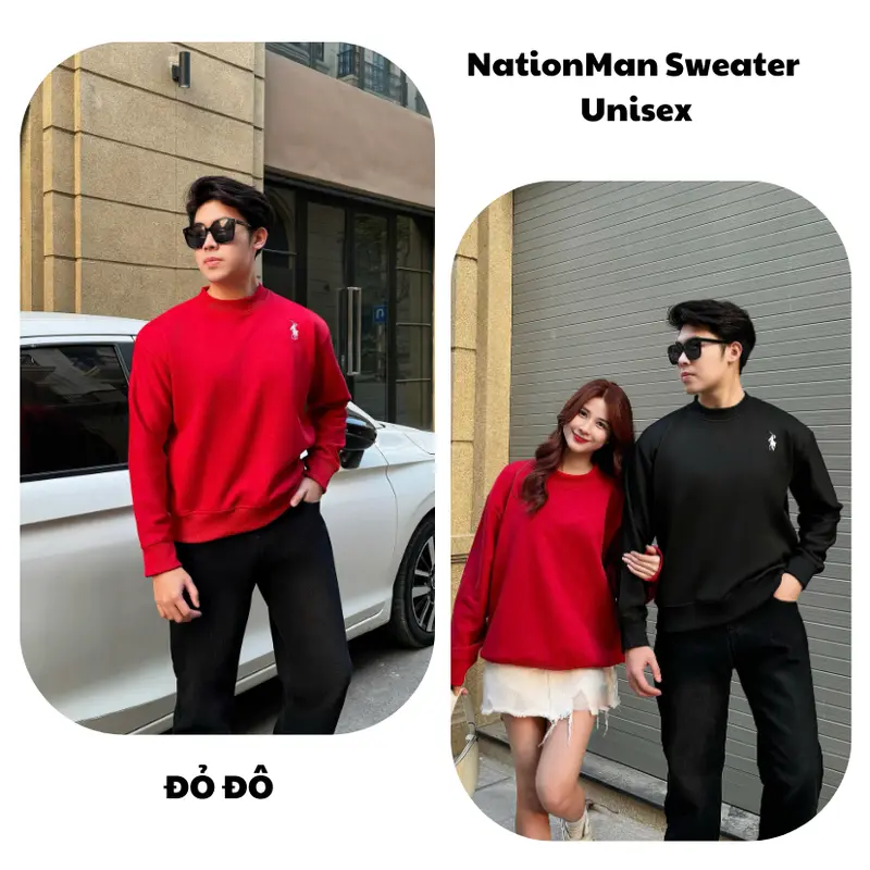 (DEAL MỞ BÁN) Áo Sweater NỈ 2 Da cổ tròn COTTON NATIONMAN (KHÔNG XÙ LÔNG ) BST Tết 2025  nam nữ cotton Unisex Local Brand Menswear 2