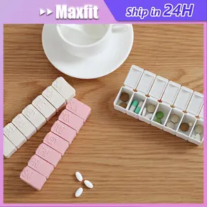 Kotak Obat 7 Hari dengan Tulisan Senin–Minggu / Pil Box Sekat Vitamin Praktis Harian Warna Putih/ Merah Pink/Khaki / 7-Day Pill Box Organizer with Labeled Days / Weekly Medicine and Vitamin Storage