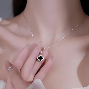 kalung alloy liontin semanggi empat daun untuk kalung korea style fashion indah wanita COD