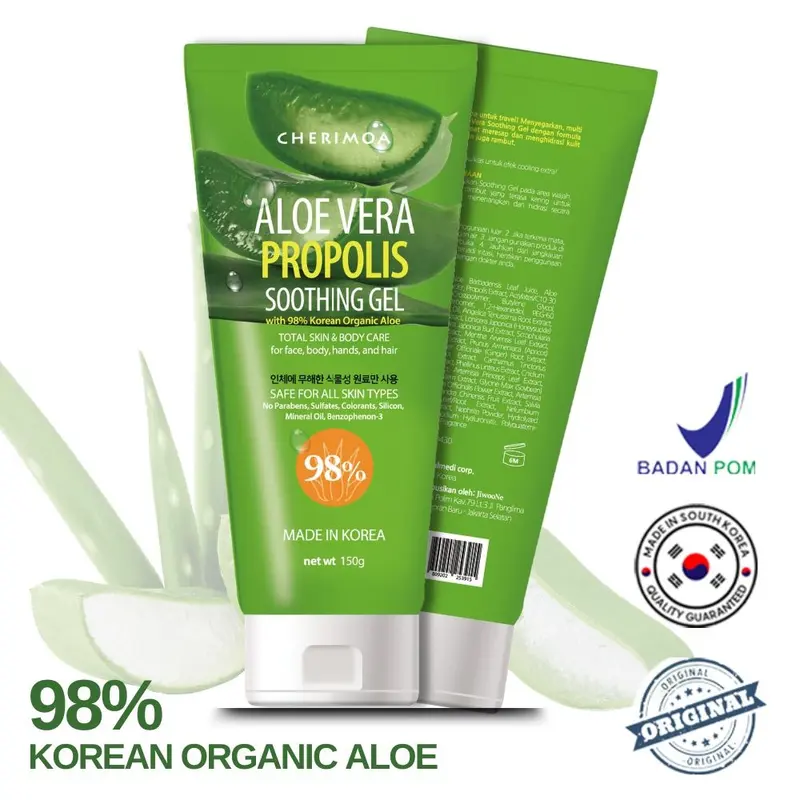 BPOM ALOEVERA PROPOLIS 98% Korean Organic Aloe Soothing Gel - 150gr ORI 0