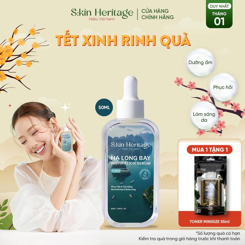 Serum Hạ Long Dưỡng Ẩm Da Phục Hồi Cho Da Dầu Mụn Dưỡng Trắng Da SKIN HERITAGE Sử Dụng Phức Hợp X-Microbiome 50ml [ Tặng 1 Toner Sơn Đoòng 55ml ]