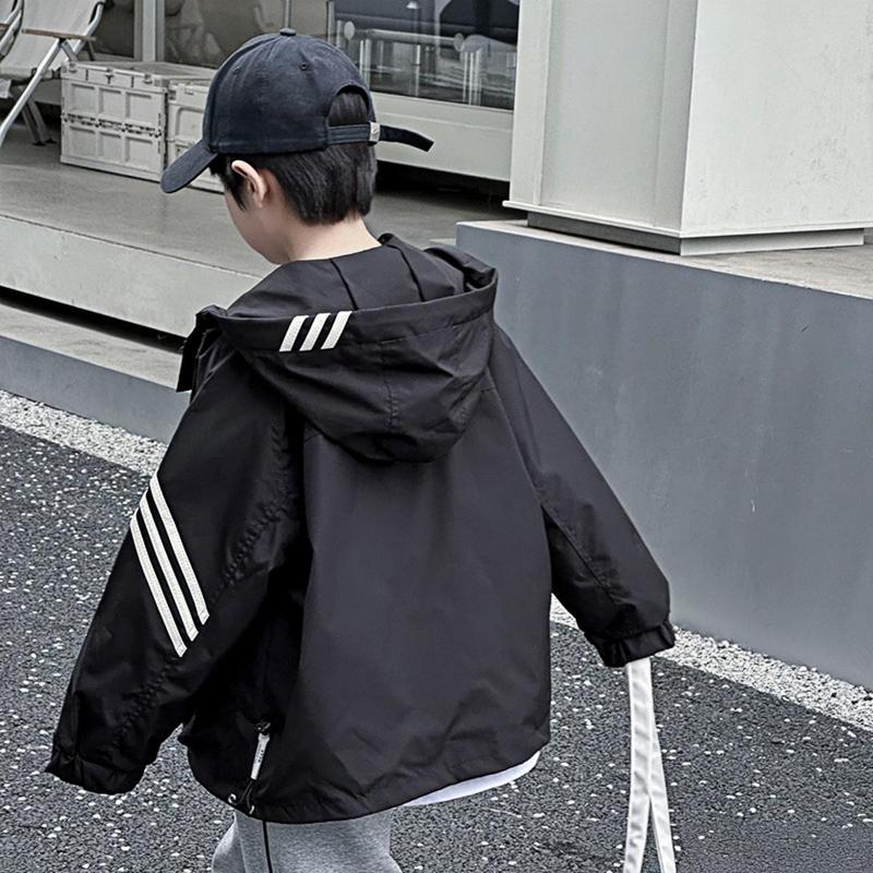 20-60kg Áo khoác gió dài tay kẻ ngang ở tay áo, có mũ, thời trang phong cách Hàn Quốc Dành Cho bé trai
