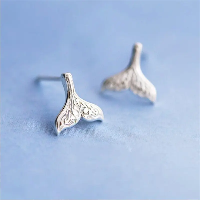 New Korean Style Simple Fashion 925 Sterling Silver Personality Pattern Fish Tail For Women Stud Earrings E243