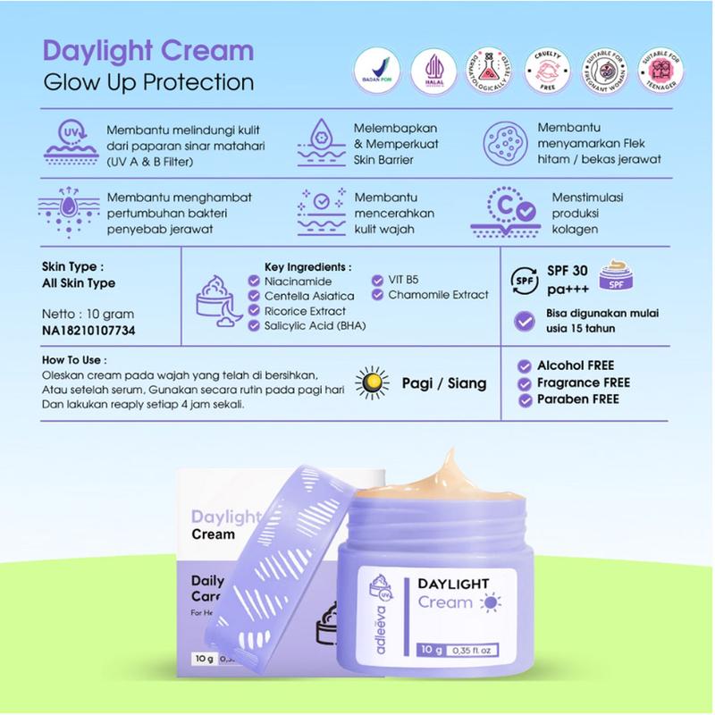 Product Introduction of Adleeva Skincare Daylight Cream Krim Siang Spf 30 Perawatan Wajah Kulit Kering Sensitif 28