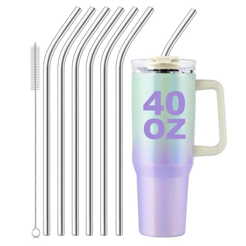 Product Introduction of Reusable Straws, 4/6/8 Counts Metal Long Straw with 1/2 Counts Cleaning Brush, Straw & Brush Set for Stanley Cup Travel Cup 14
