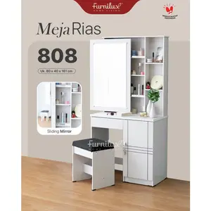 Meja Rias 808 Modern Minimalis Warna Putih Dengan Cermin Geser dan Rak Serbaguna