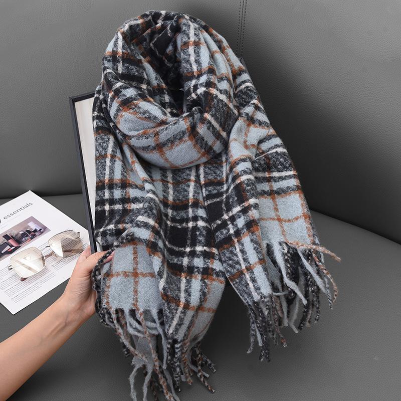 Khăn Quàng quàng cổ kẻ sọc, Hàng mới về xuyên biên giới, Khăn choàng tua rua giống cashmere, Thích hợp cho mùa thu và mùa đông, Khăn Quàng quàng cổ dày dặn, tạo không khí cho cặp đôi, 2024 8