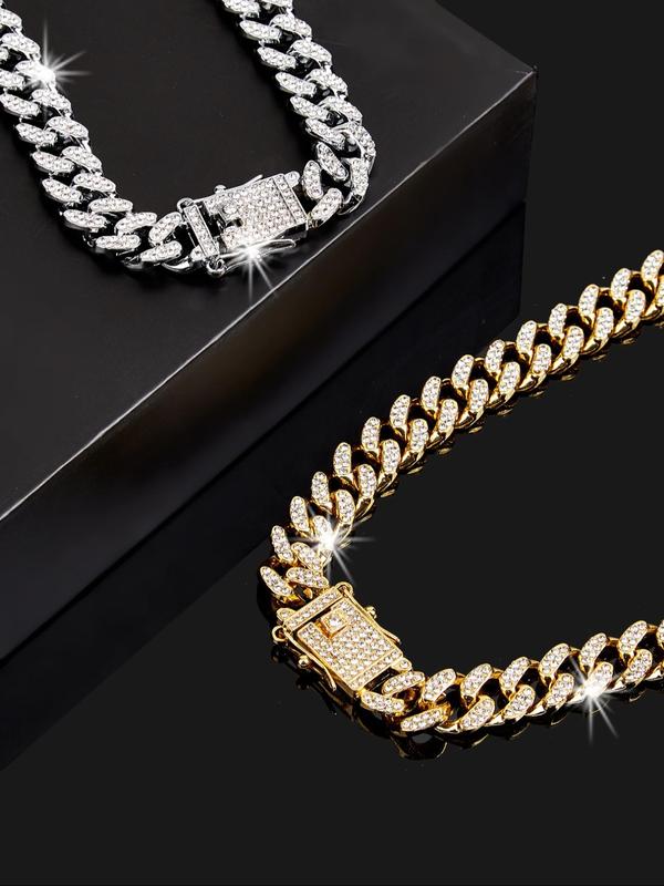 Sparkly Luxury Rhinestone Decor Chain Necklace, Summer Outfits 2024 Hip Hop Punk Style Cuban Chain Necklace, Matching Jewellery for Women for Parties & Gifts 7