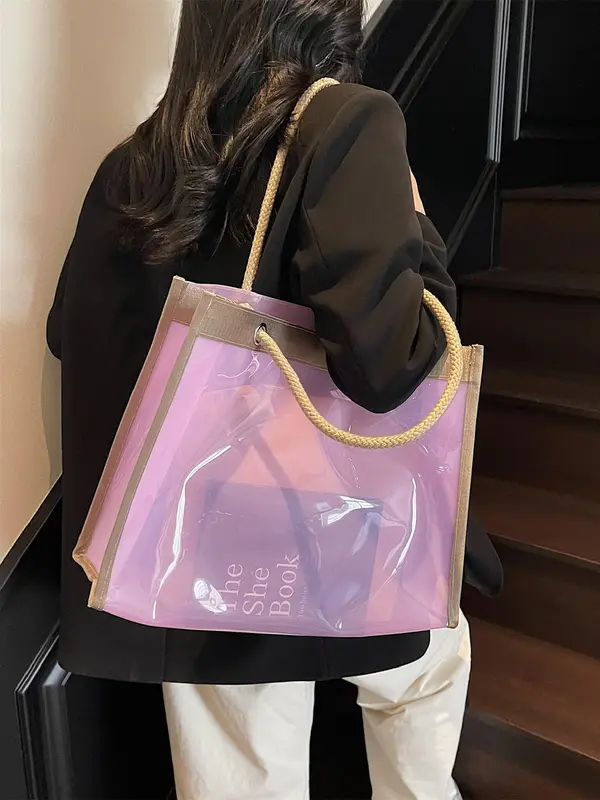 Fashionable Clear Tote Bag, Casual Versatile Shoulder Bag for Women, Trendy All-match Bag for Daily Use 4