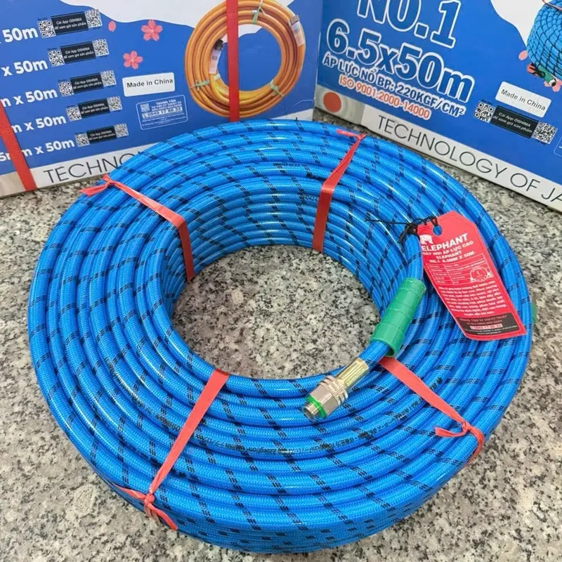 Dây xịt áp lực ELEPHANT 6.5/8.5mmX 50m áp lực nổ 230kgf/m2 màu xanh sọc đen sử dụng xịt  thuốc, rửa xe... 4