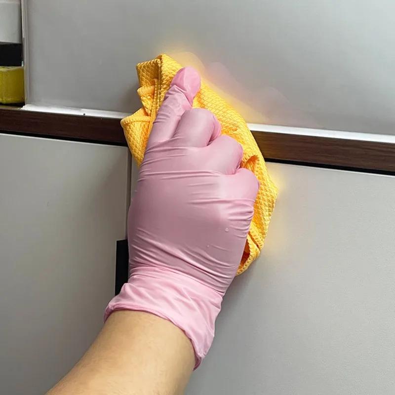 10/20pcs Sarung Tangan Lateks Sekali Pakai Bebas Bubuk Warna Pink Sarung Tangan Nitril Untuk Kebersihan Rumah Tangga Salon Kecantikan Kerja Dapur
