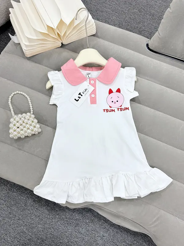 Váy Đầm công chúa có cổ tay bèo cho bé gái chất cotton cao cấp co giãn đa chiều nhà MiDu Kid 2