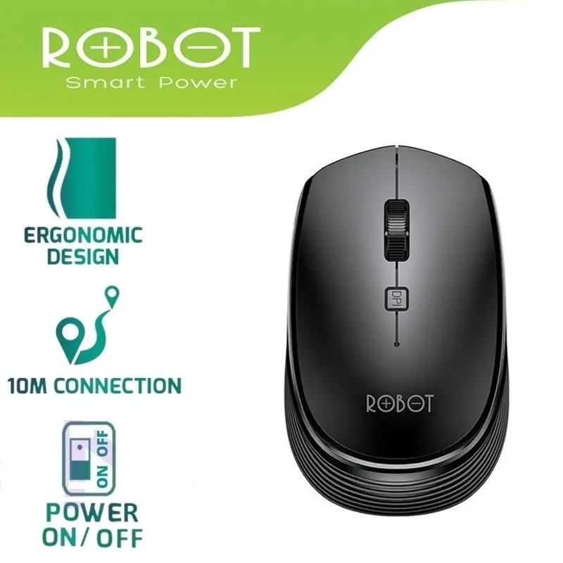 ROBOT Mouse Wireless M205 2.4G 800 - 1600DPI Receiver USB Garansi Original Resmi Black 0