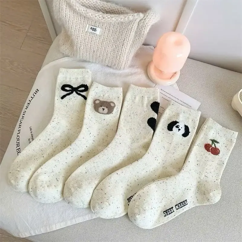 Túi 10 đôi tất màu muối tiêu gấu cherry phong cách hàn quốc