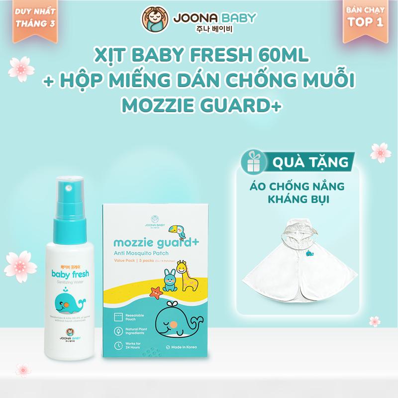 (LIVESTREAM - Tặng áo chống nắng kháng bụi) Combo xịt diệt khuẩn, khử mùi Baby Fresh an toàn cho bé 60ML và miếng dán chống muỗi cho bé Mozzie Guard+ - JOONA BABY Việt Nam