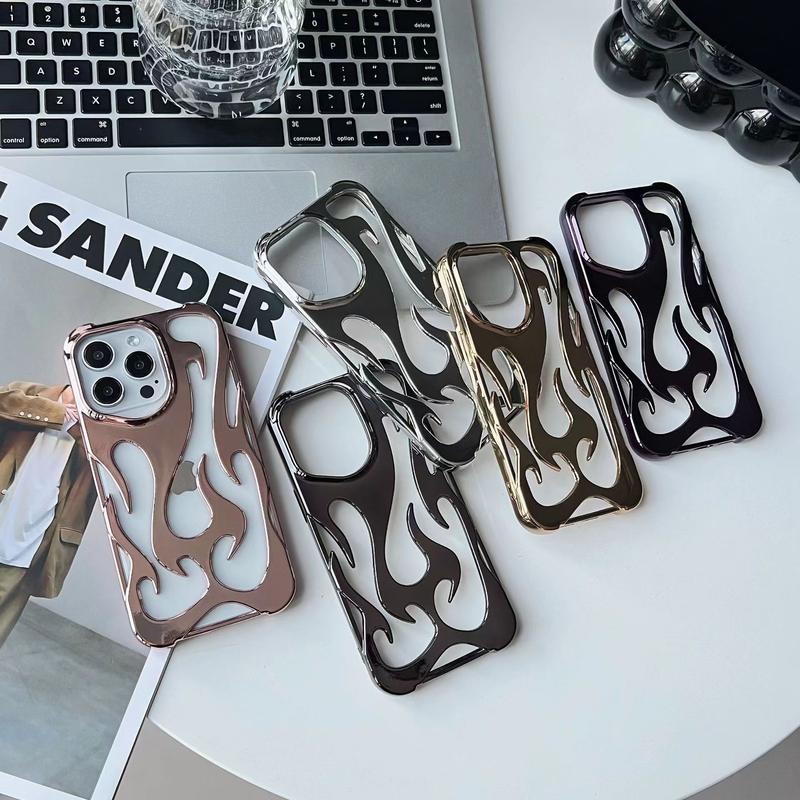 Product Introduction of Flame Pattern Hollow Heat Dissipation Electroplating Purple TPU Mobile Phone Case Protective Cover Suitable for iPhone16 iPhone15 iPhone14 1