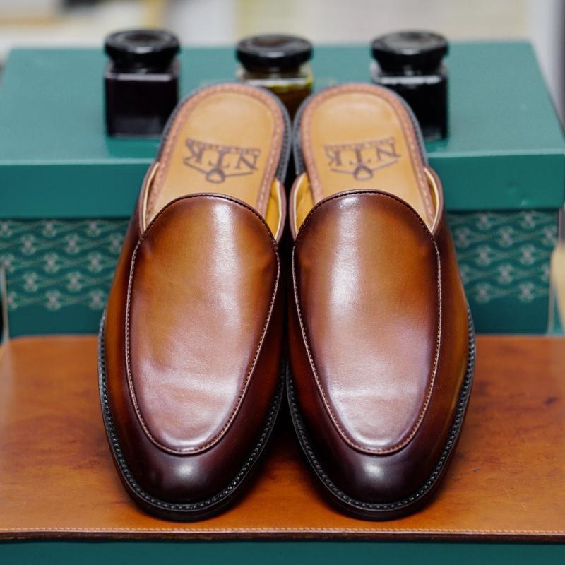 Sục Nam trơn màu nâu bò chất liệu da bò nhập khẩu đế gỗ phíp cao cấp Cao Su DéP