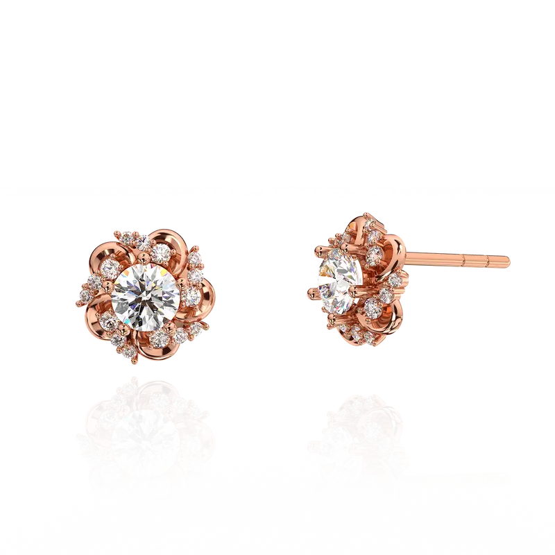 HuyThanhJewelry BT480 Bông Tai Vàng 14k Gắn Đá Cz Hoa Tiết Hoa Anh Đào Xinh Xắn Bản chốt vàng 4