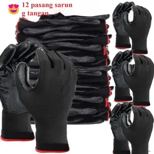 [12 Pasang] SARUNG TANGAN  NYLON LATEX  ANTI SLIP KACA ANTI GORES SAFETY HAND GLOVES