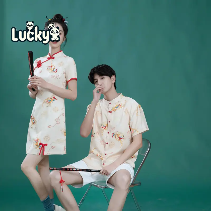 Women Cheongsam Dress New Year's cheongsam Chinese New year Clothes Cny clothes qipao plus size Ready stock Chinese Style Tang Suit Cheongsam Dress New Year Clothes Couple plus size Design Simple Stand Collar Sense Printing Irregular