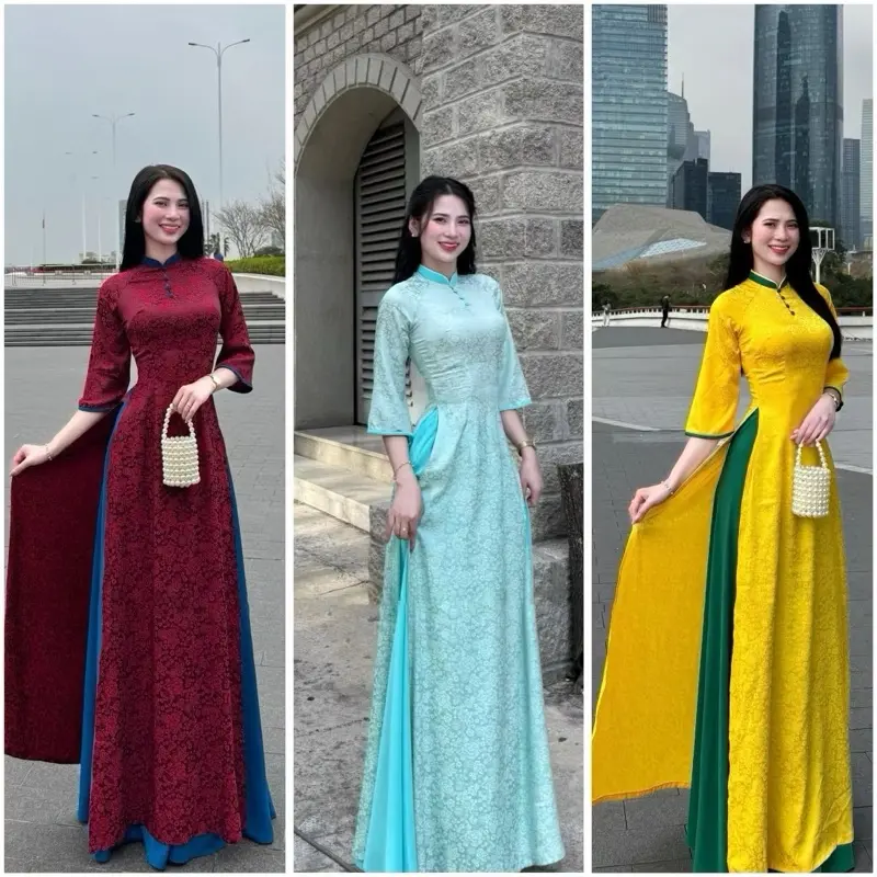 Áo Dài Gấm Họa Tiết Hoa, Chiết Eo Duyên Dáng, Phom Dáng Truyền Thống - Áo dài Mieso
