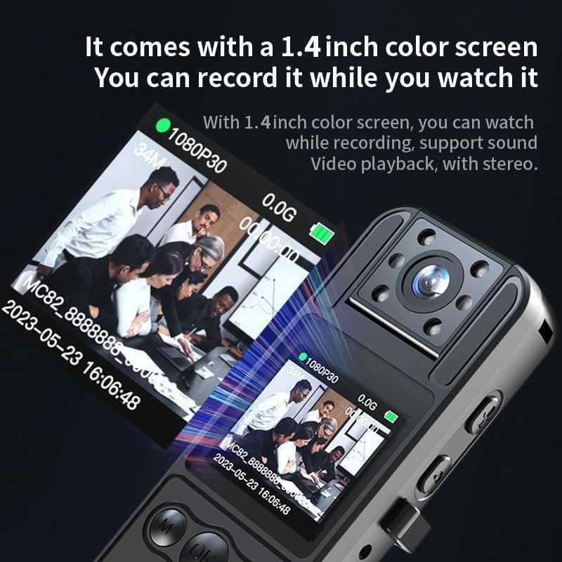Wearable Mini Camera Security, 1 Count 1080P HD Recording 1.4 Inch Screen Recorder, Night-Vision Function Security Cameras, Safe Recording Camera For Home, Outdoor, Bicycle Sports, Action Camera 9