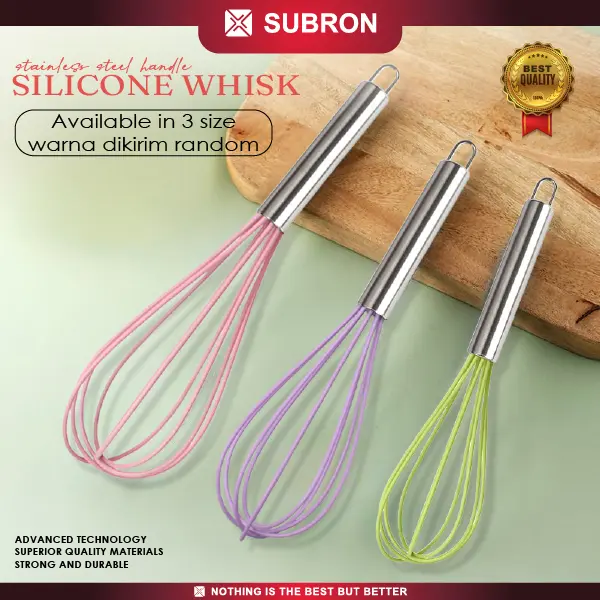 SUBRON Balloon Whisk Kocokan Telur Adonan Manual Bahan Silicon Warna Random Pegangan Stainless Multifungsi