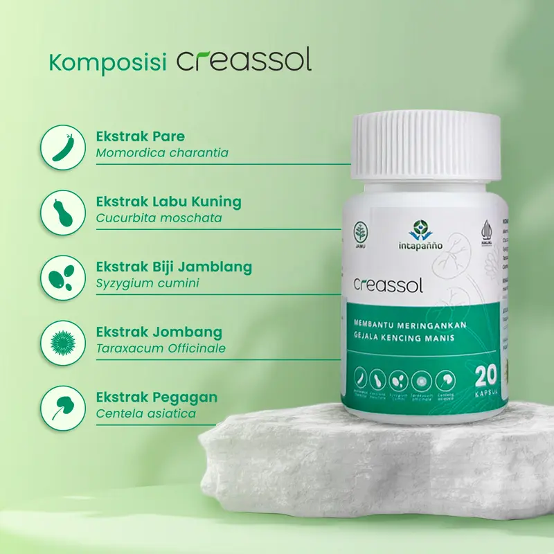 CREASSOL HERBAL KENCING MANIS 20 KAPSUL - Membantu mengurangi kadar kolesterol dalam darah -   Membantu menormalkan tekanan darah pada penderita hipertensi 2