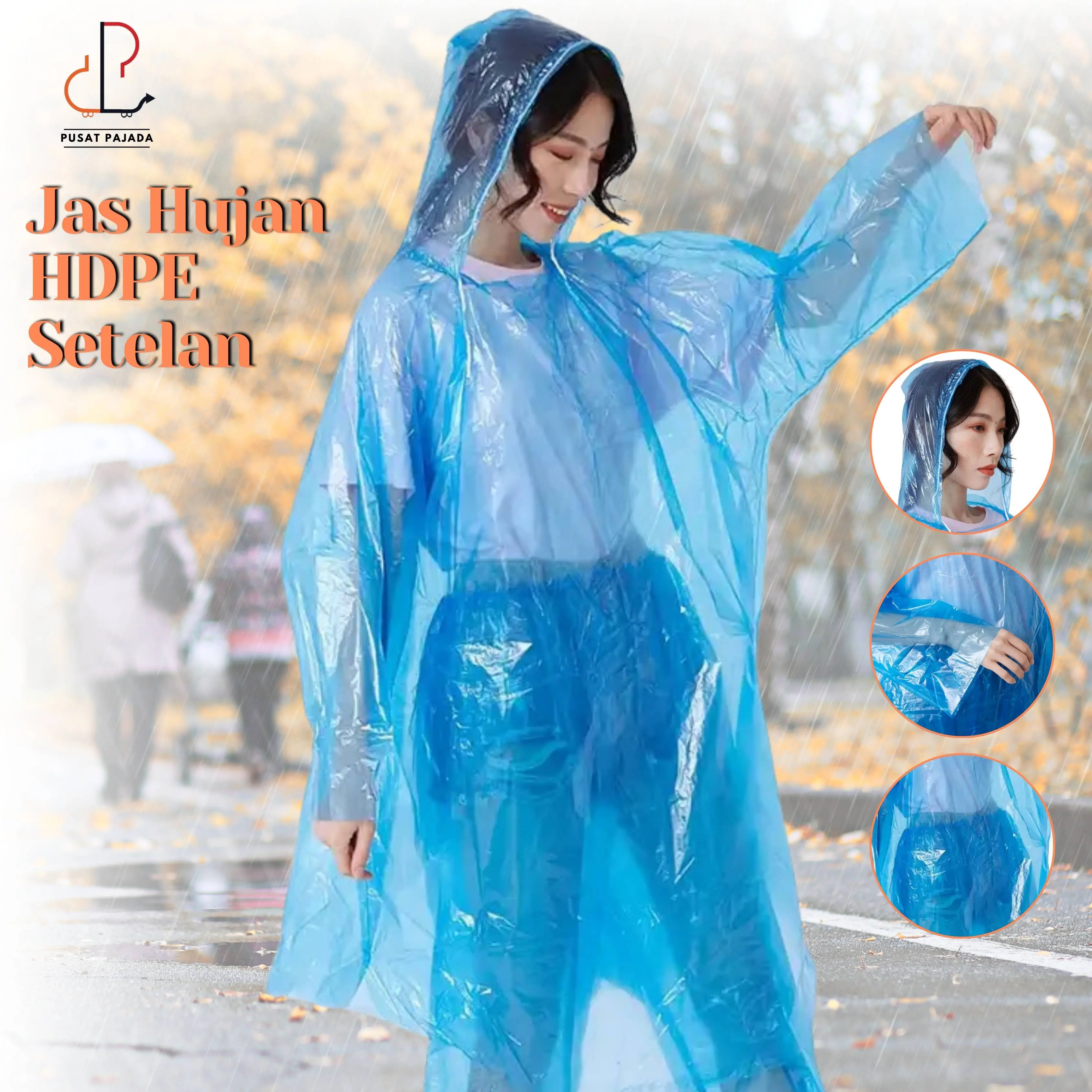 12PCS Jas Hujan Plastik Setelan Ponco LDPE HDPE Pelindung Diri Baju Celana Raincoat Travel Murah