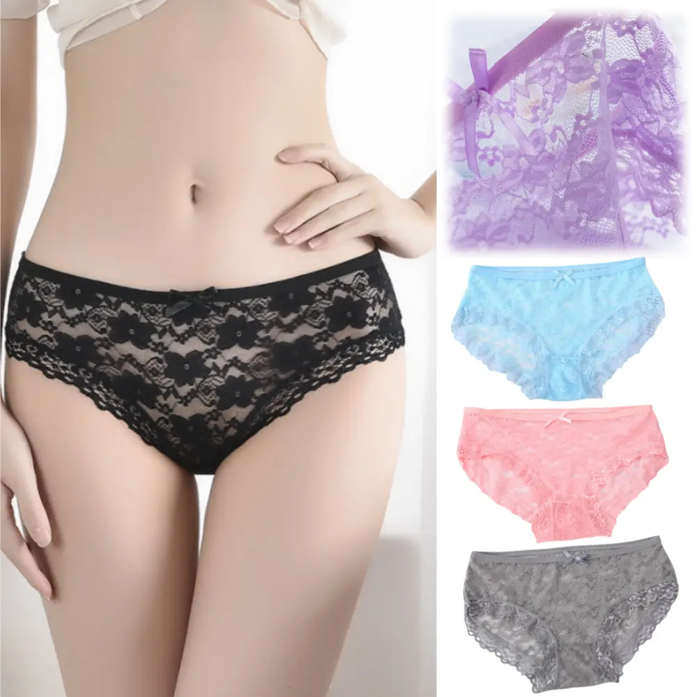 Low Waist Breathable Panties Solid Color Lace Hollow Mesh Briefs Comfortable Soft Lady Female Seamless Lingerie