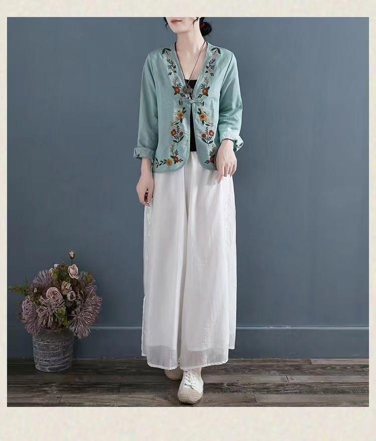 Product Introduction of Áo Sơ Mi Vải Lanh Và Cotton, Trang Phục Nữ Đầu Mùa Thu, Phong Cách Cổ Điển Nghệ Thuật, Áo Dài Tay, Áo Cardigan Thêu, Áo Khoác Thường Ngày, Xu Hướng Mùa Thu, 2023 8