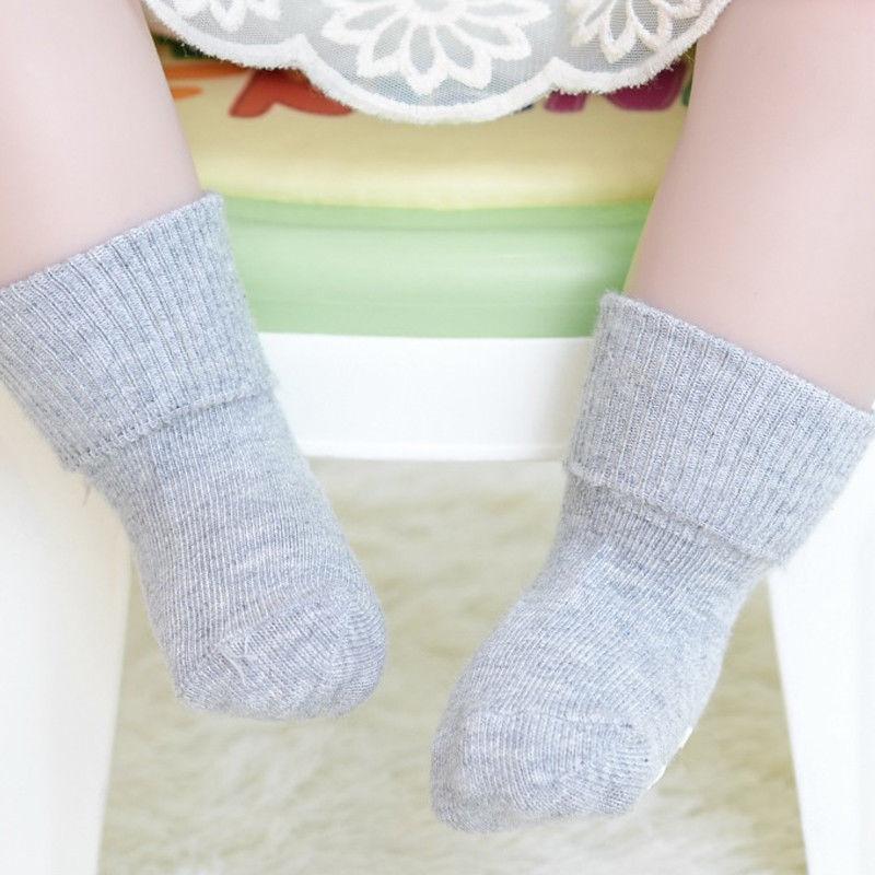 Tất Bông Cho Trẻ Sơ Sinh, Màu Trơn Chống Trượt, Có Cao Su, Tất Ấm 8